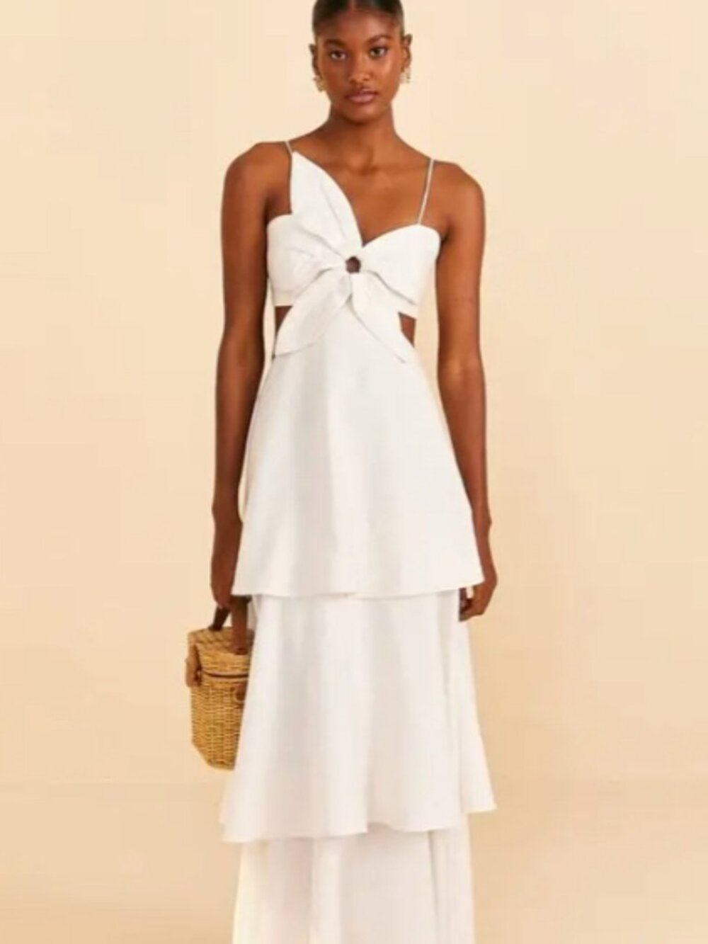 Farm Rio Off-White Active Flower Cut-Out Tiered Maxi Dress Size Small NWT